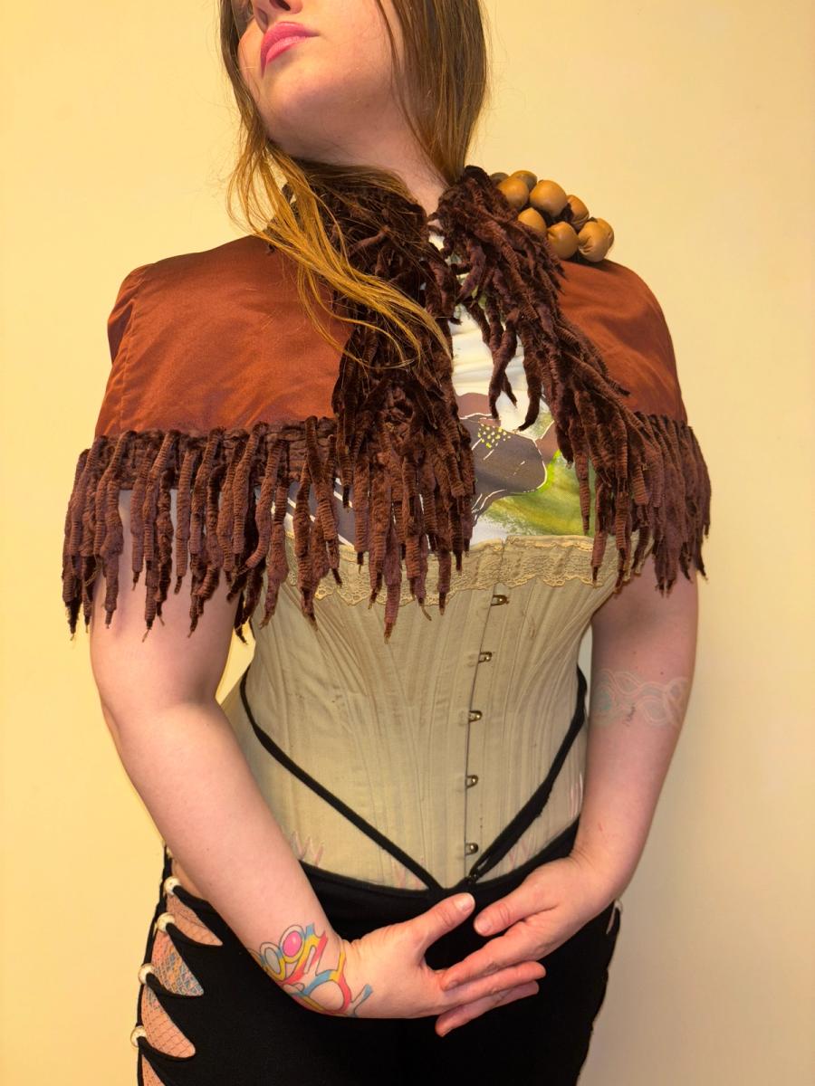 1880s Icicle Fringe Chenille Cape with Leather Flower product image