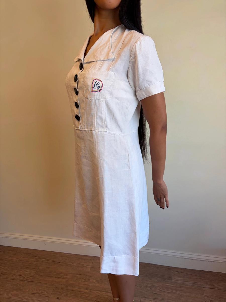 1940 French "Restriction Era" Linen Monogram Dress product image