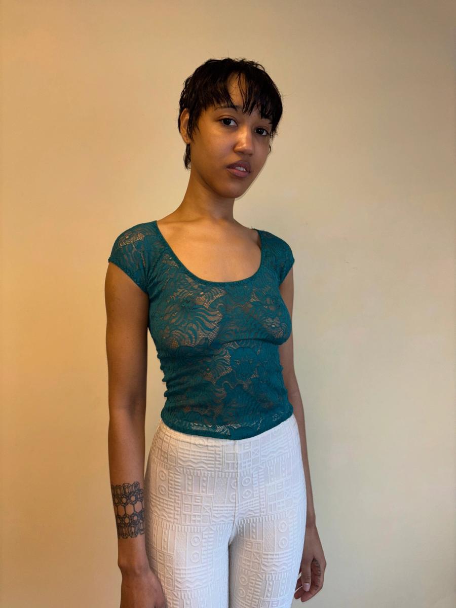 Krizia Teal Tiger Lace Tee  product image