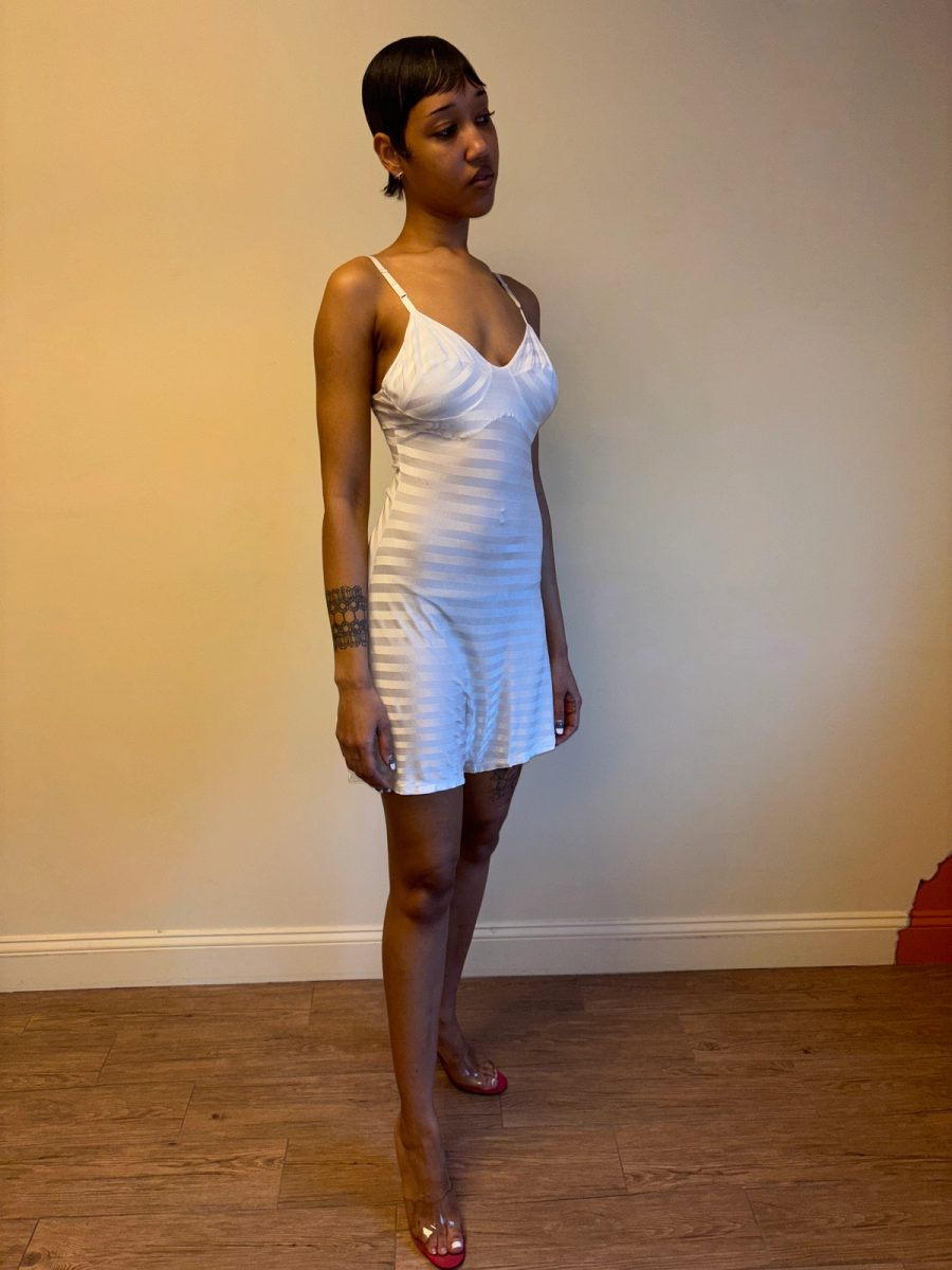 1930s White Striped Rayon Knit Step In  product image