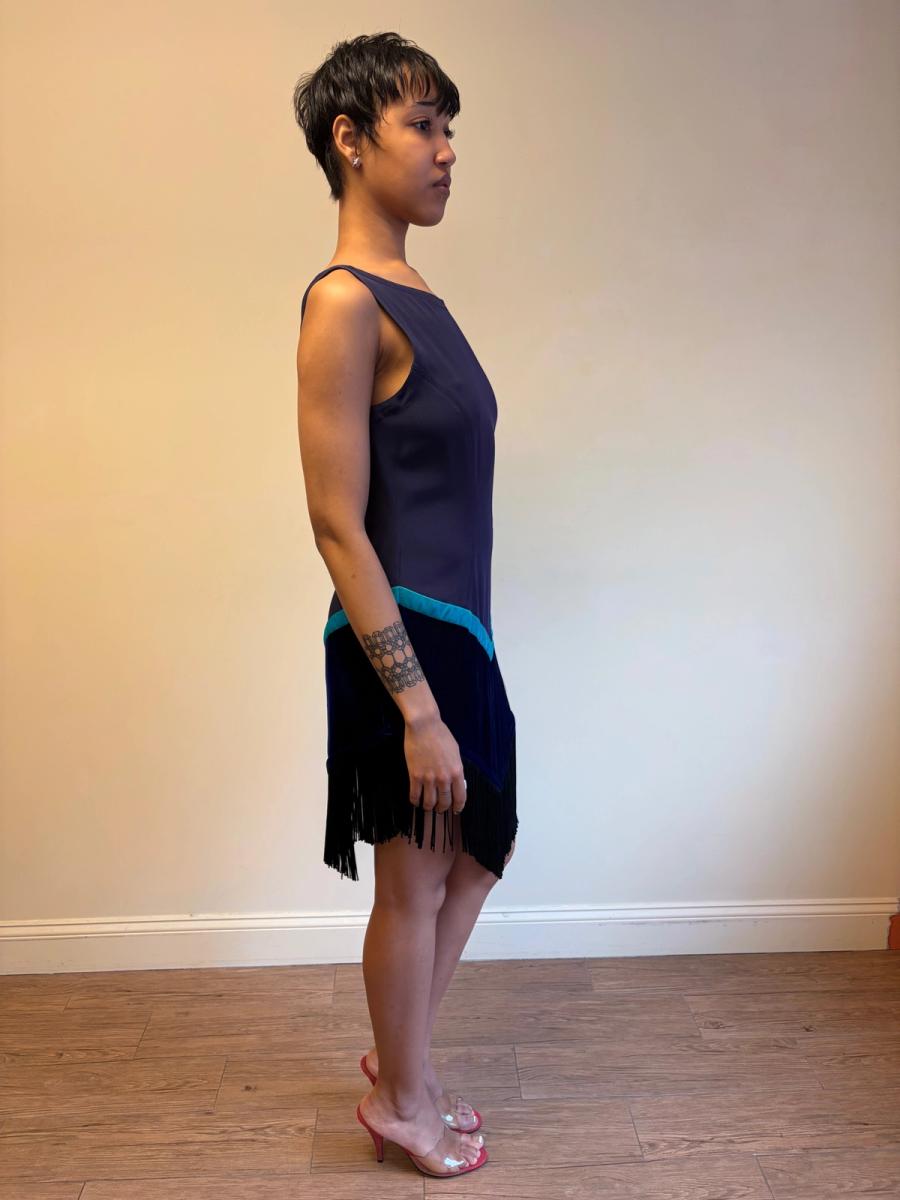 90s Ozbek Velvet and Fringe Dress product image