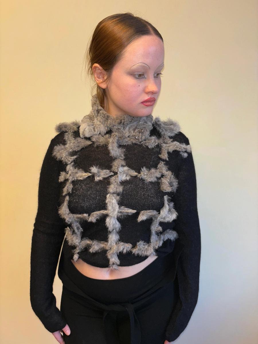Nicole Rabbit Fur Weaving Top with Detachable Collar product image