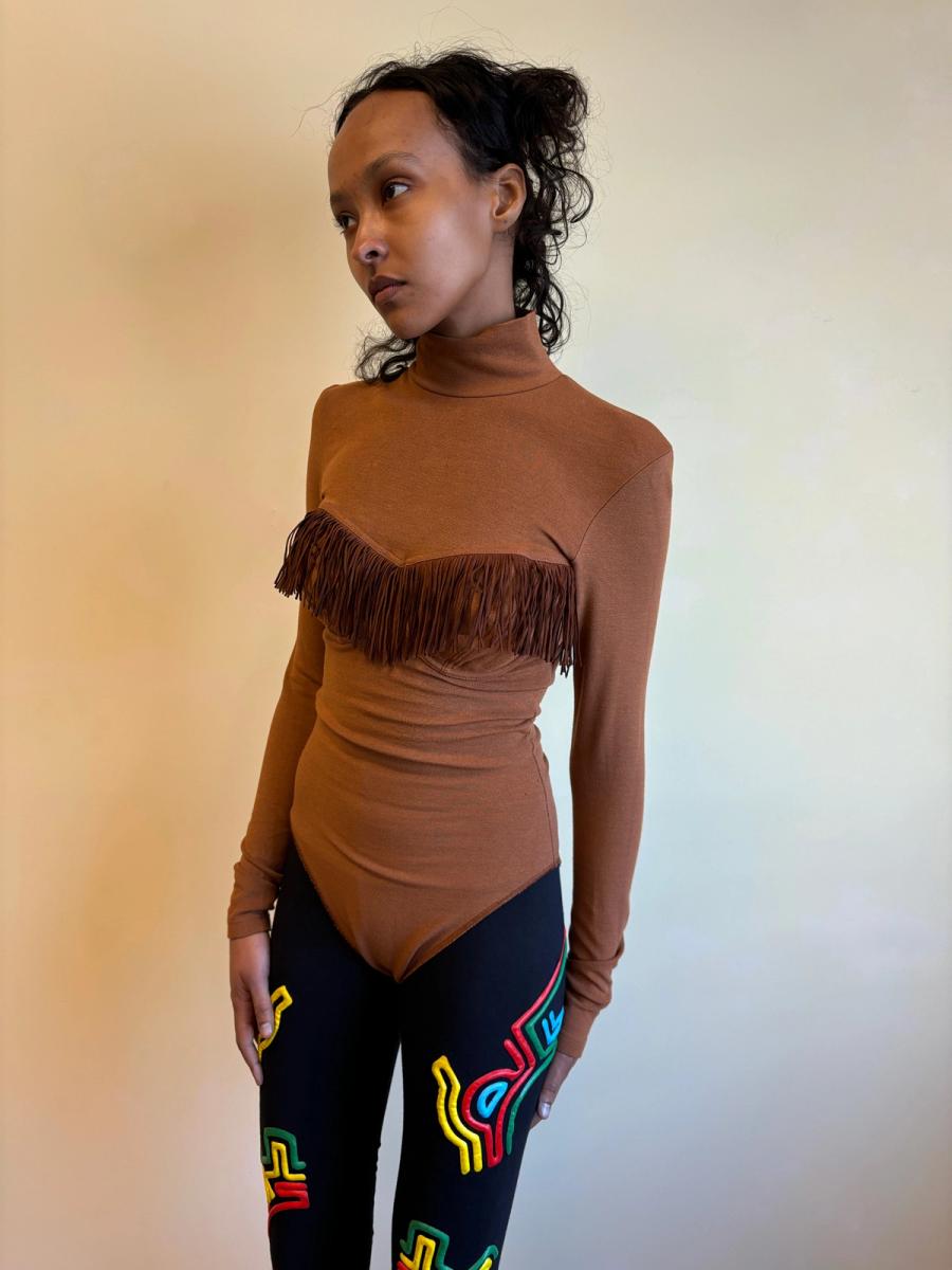 90s Chantal Thomass Brown Fringe Leotard product image