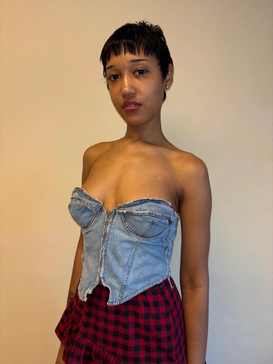 80s Katherine Hamnett Rhinestone Denim Bustier product image