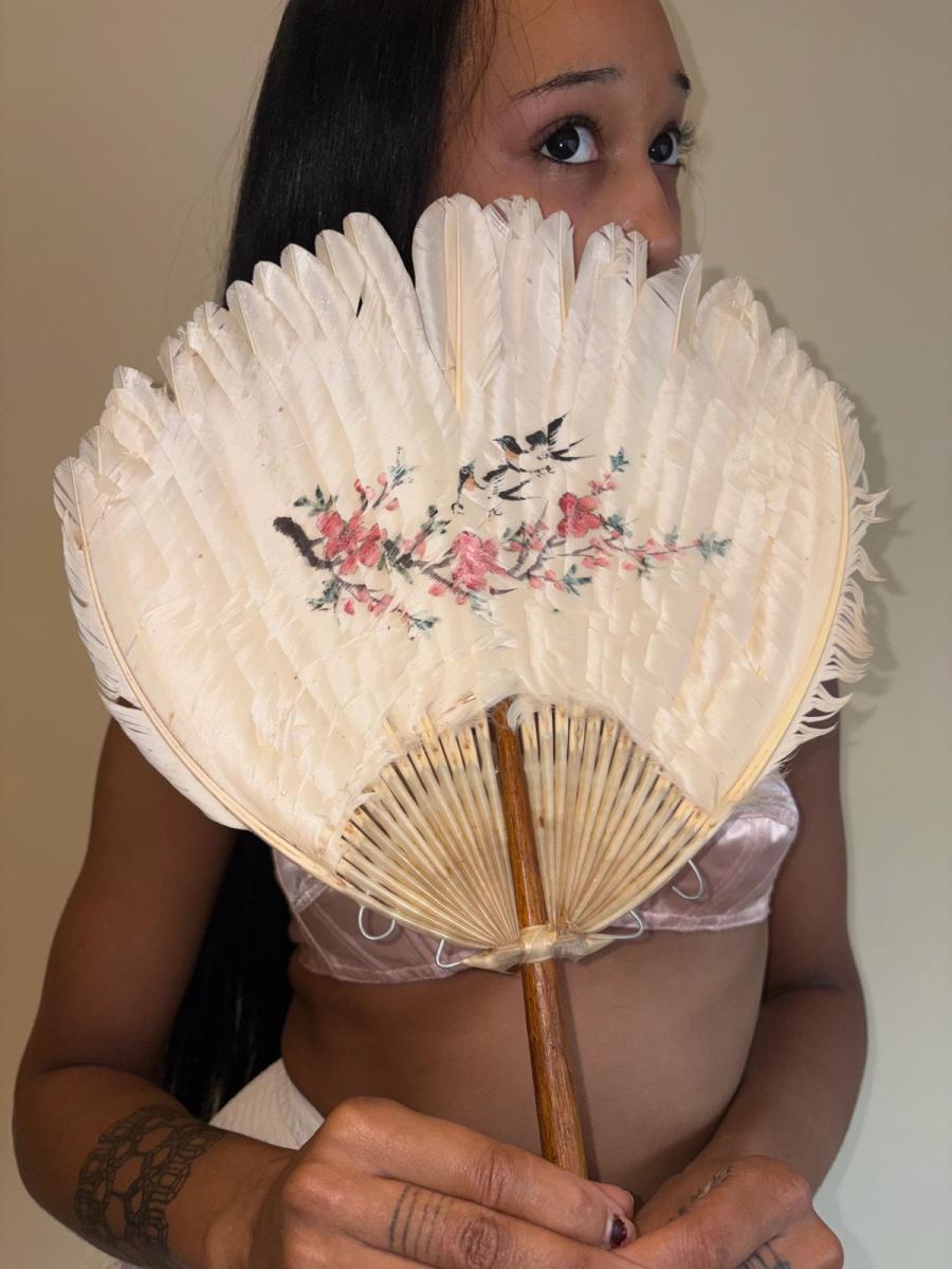 1920s Handpainted Feather Fan product image