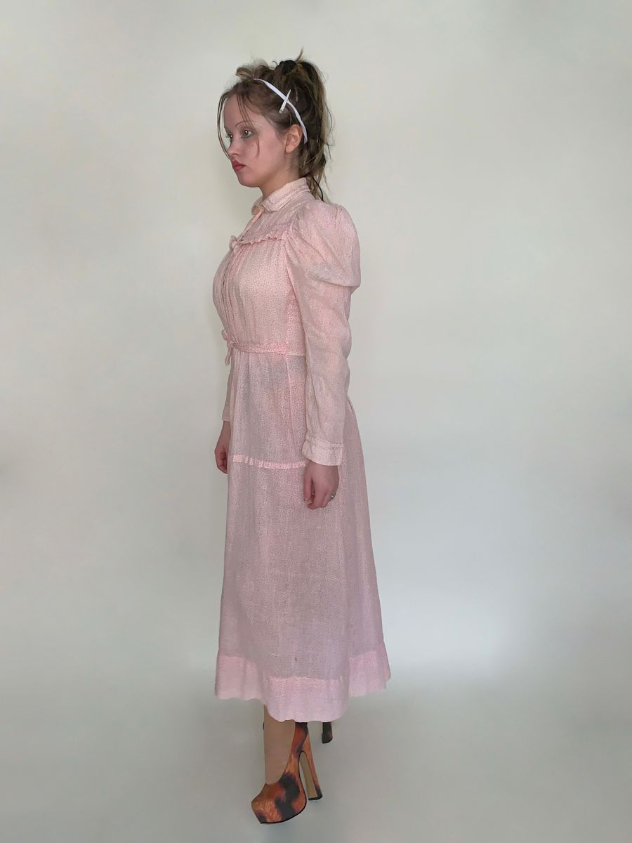 Edwardian Era Pink Calico Wrapper Dress product image