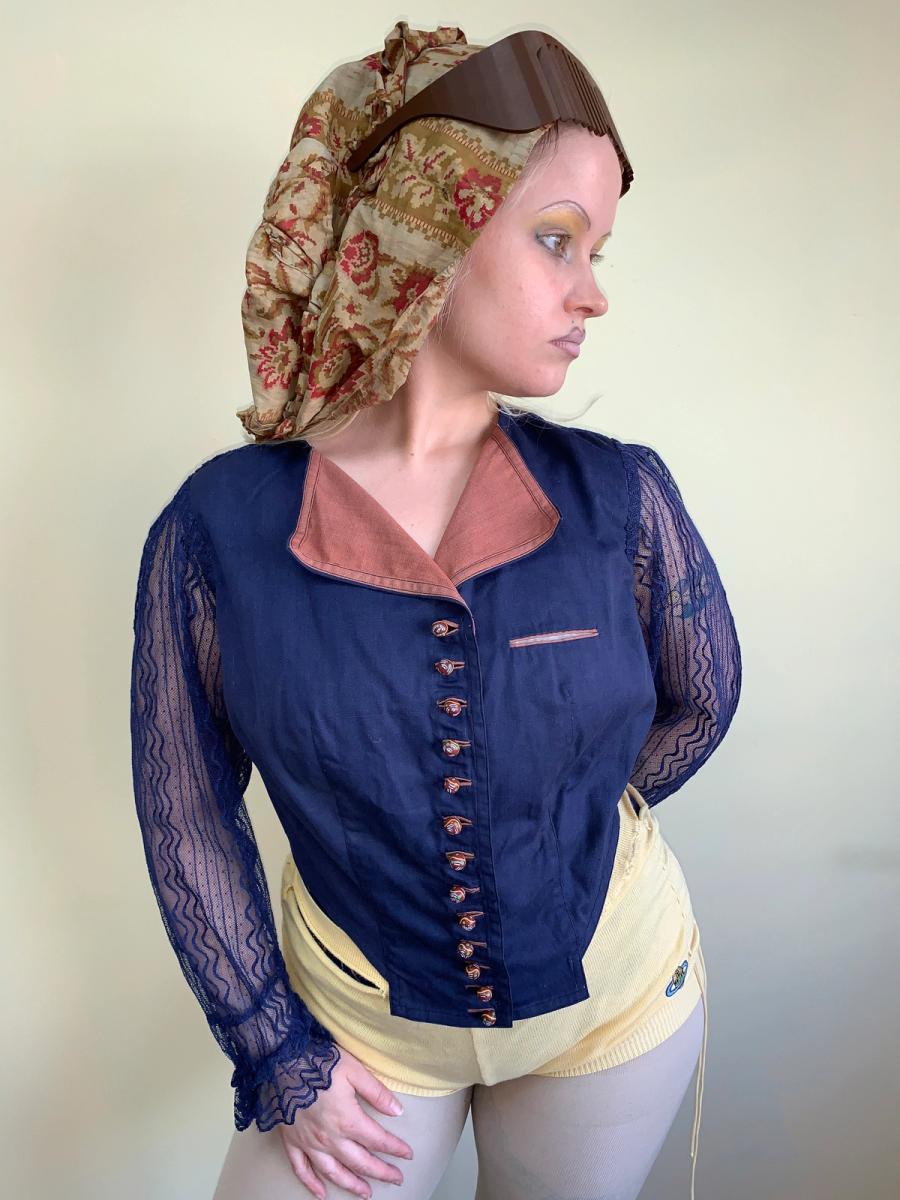 Antique Cobalt Blue Top with Marbled Clay Buttons product image