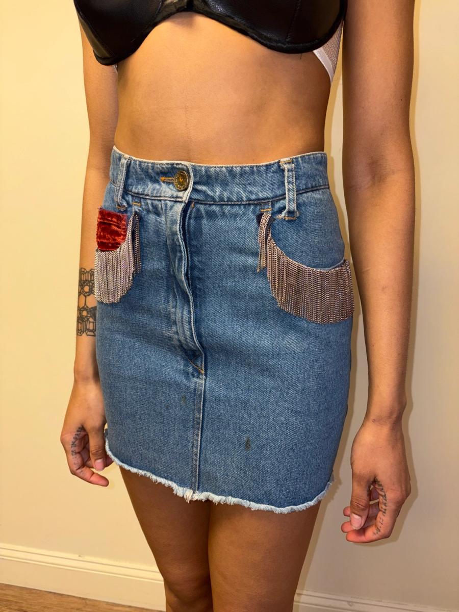90s Katharine Hamnett Denim Skirt with Metal Fringe product image