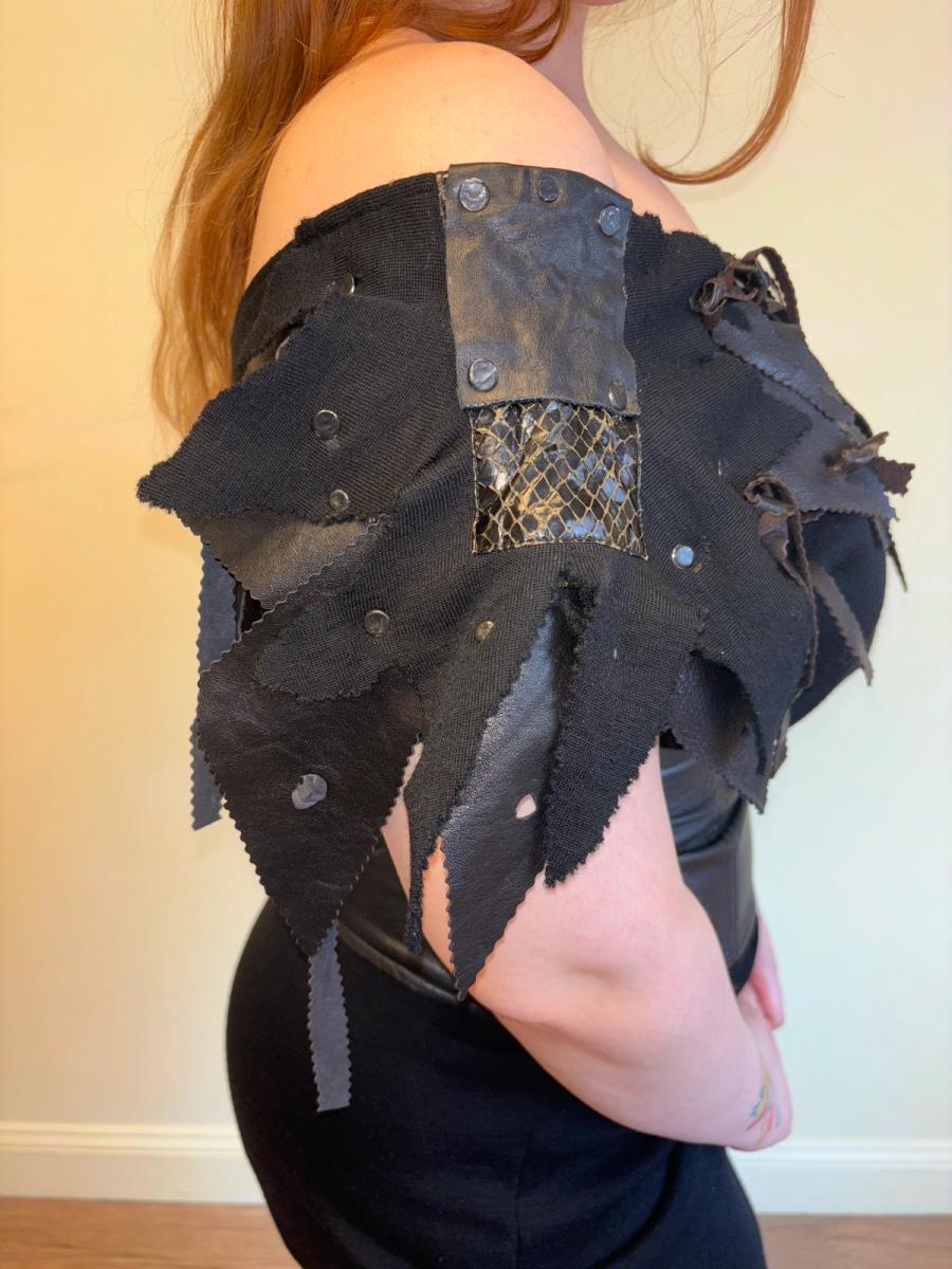 1980s Knit and Leather Shredded Dress product image