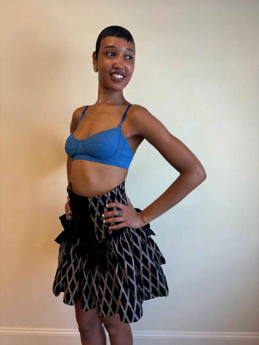 80s Chantal Thomass Hi-Waisted Diamond Flocked Bow Skirt product image