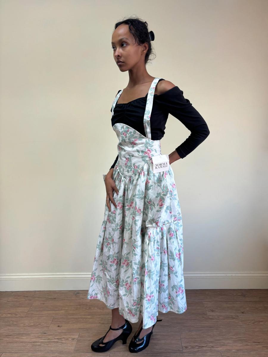 80s Norma Kamali Floral Suspender Skirt product image