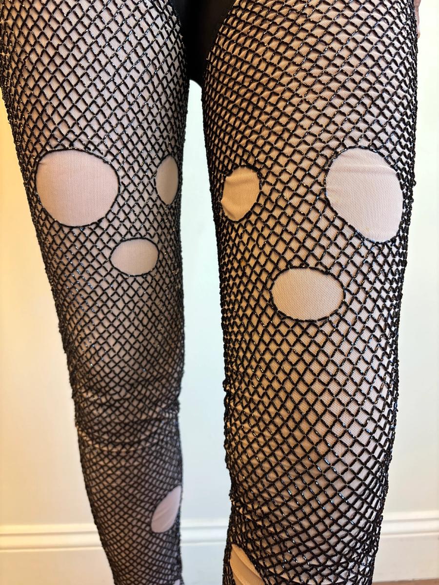 Vintage Marjan Pejoski Beaded Trompe L'oeil "Torn" Fishnet Leggings product image