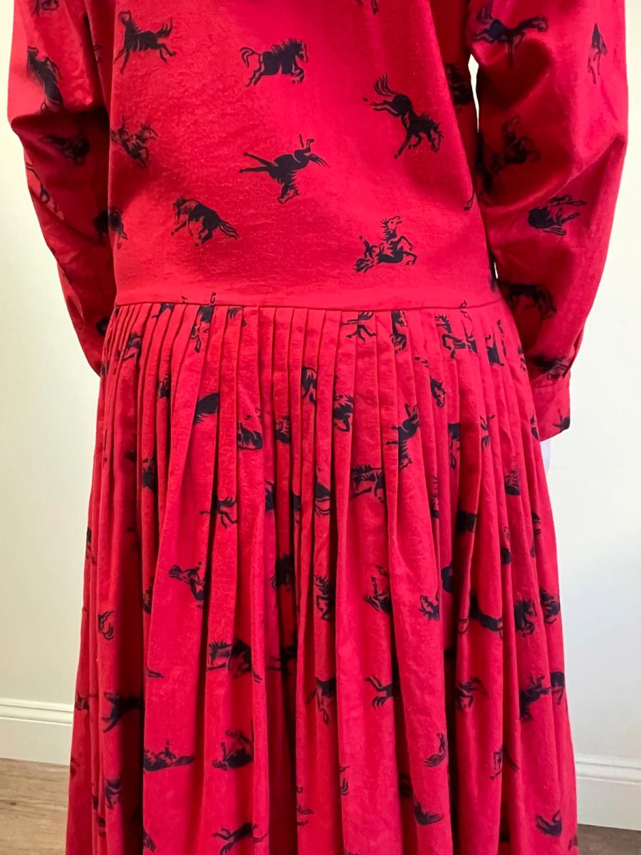 1980s Norma Kamali Flannel Horse Print Dress product image