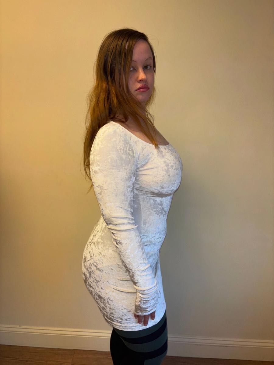 90s Norma Kamali Gloved White Velvet Dress product image