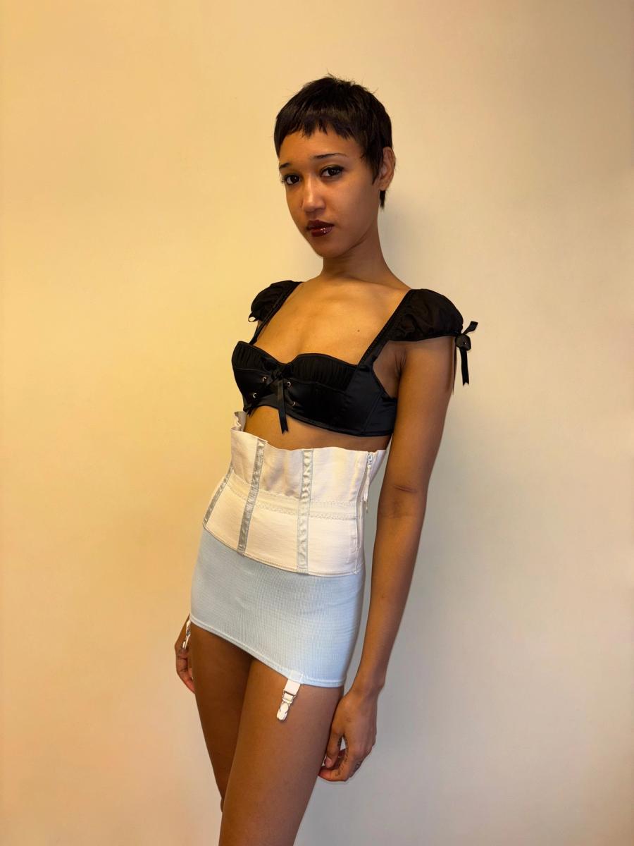 30s or 40s Rubber Baby Blue and White Waist Cincher product image