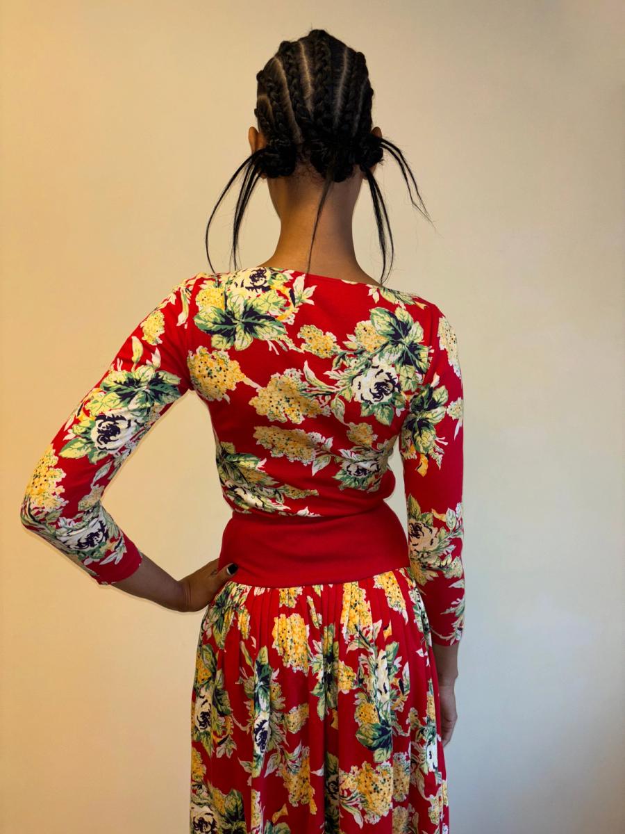 80s Norma Kamali Red Floral Set product image
