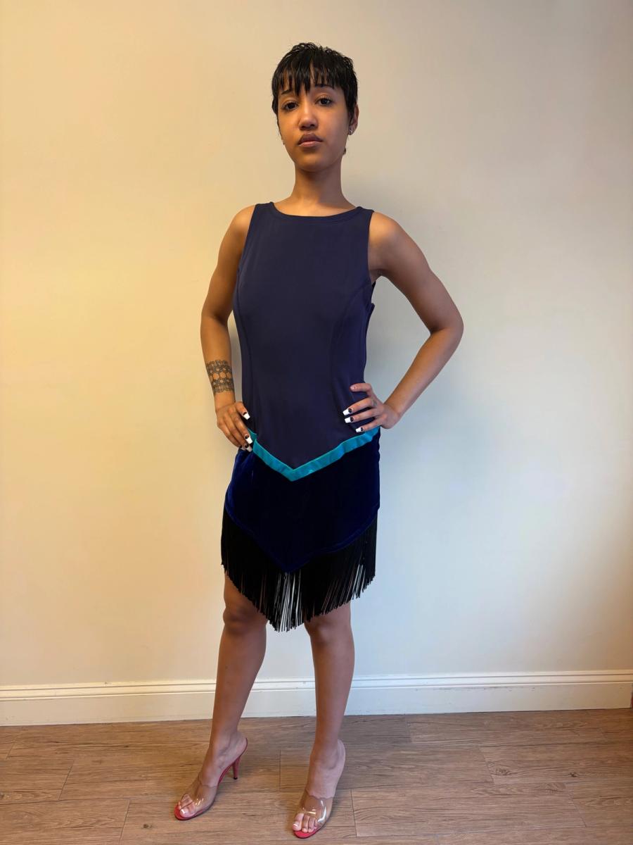 90s Ozbek Velvet and Fringe Dress product image