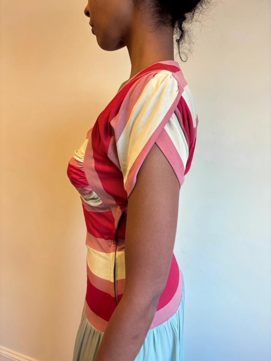 1940s Striped Knit Dress with Chiffon Skirt  product image