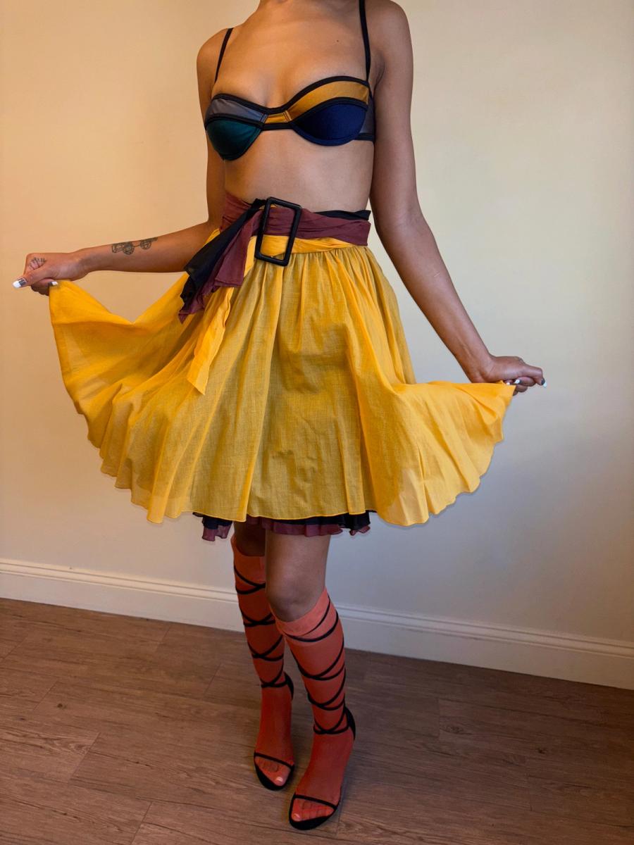 80s Victorio & Lucchino Layered Multi Color Linen Skirt product image