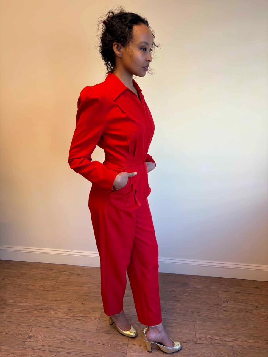 1970s OMO Norma Kamali Cherry Red Jumpsuit product image