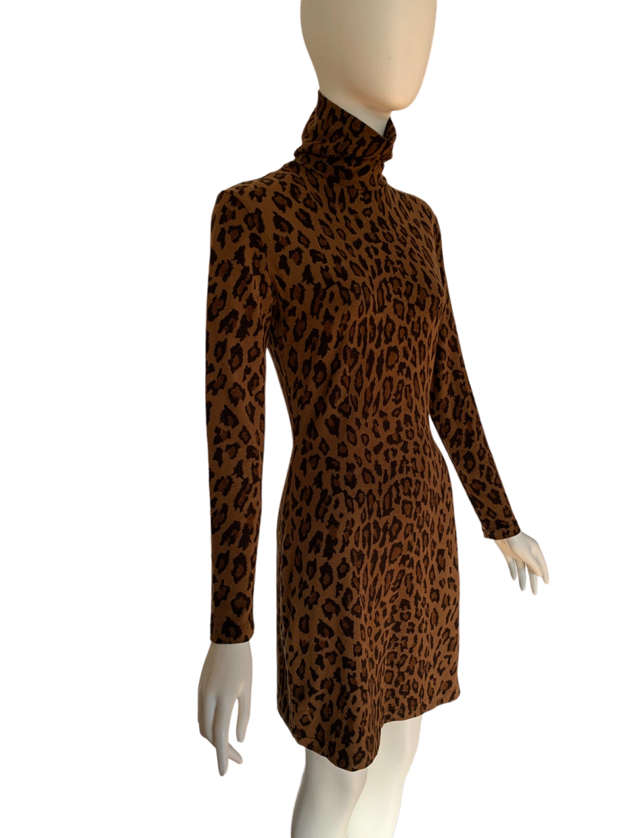 90s Norma Kamali Leopard Turtleneck Dress product image