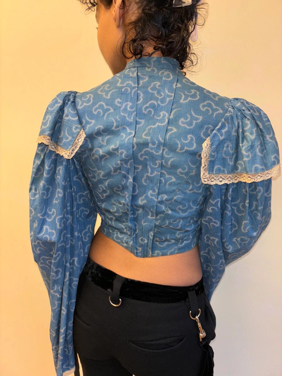 1860s Rare Bell Sleeve French Calico Bodice product image