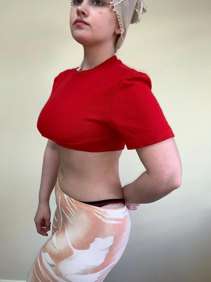 80s Norma Kamali Red Cropped Sweatshirt product image