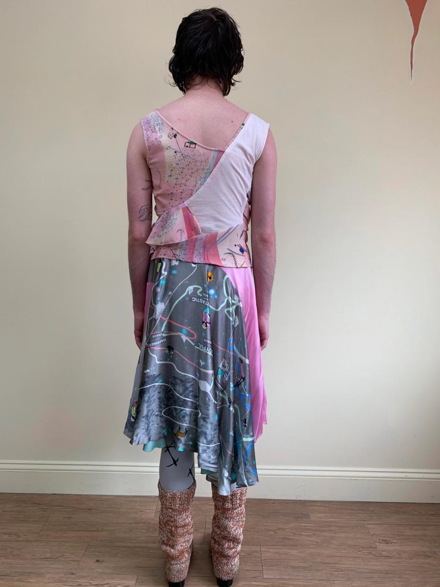 Tsumori Chisato Silk Sporting Map & Text Print Skirt product image