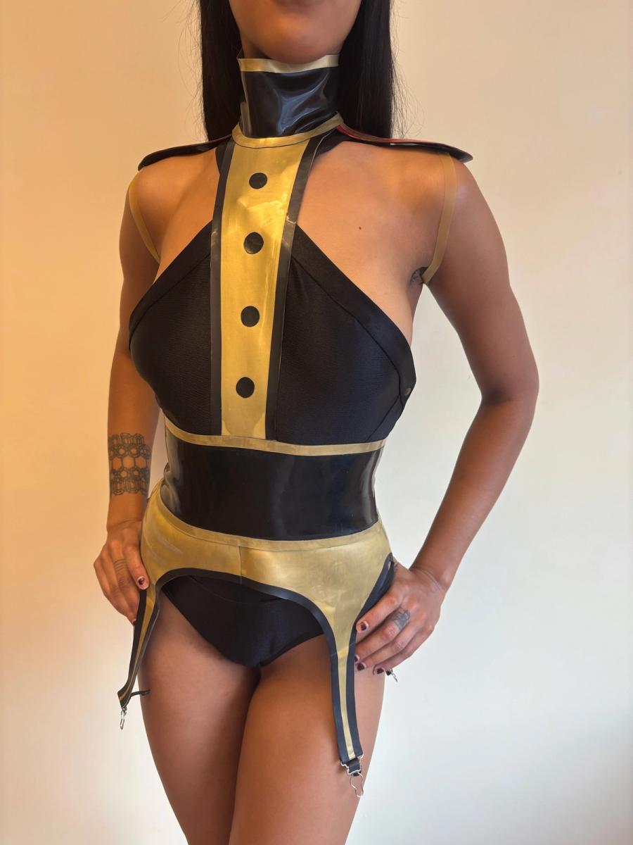Latex Cutout Suit Top with Garter Belt product image