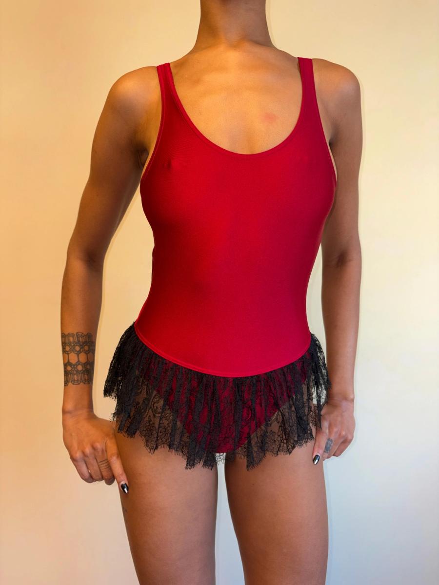 Vintage Chantal Thomass Red Swimsuit with Lace Skirt product image