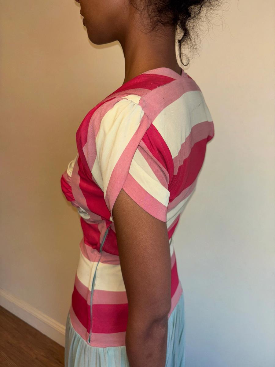 1940s Striped Knit Dress with Chiffon Skirt  product image