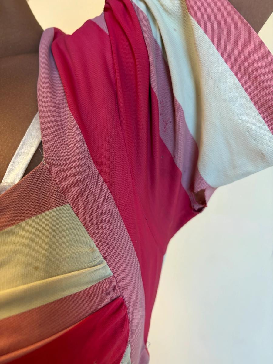 1940s Striped Knit Dress with Chiffon Skirt product image