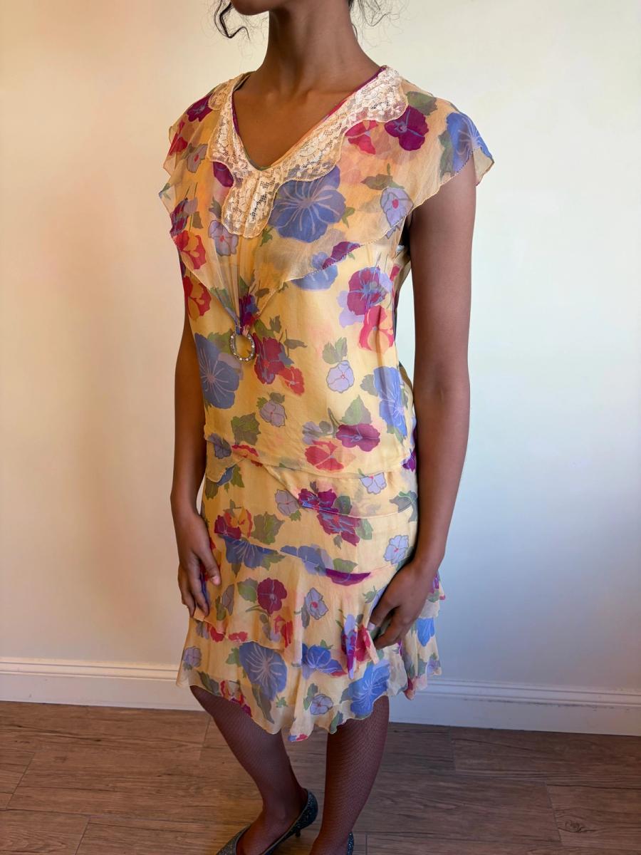 French Late 1920s- 1930s Floral Chiffon Dress  product image