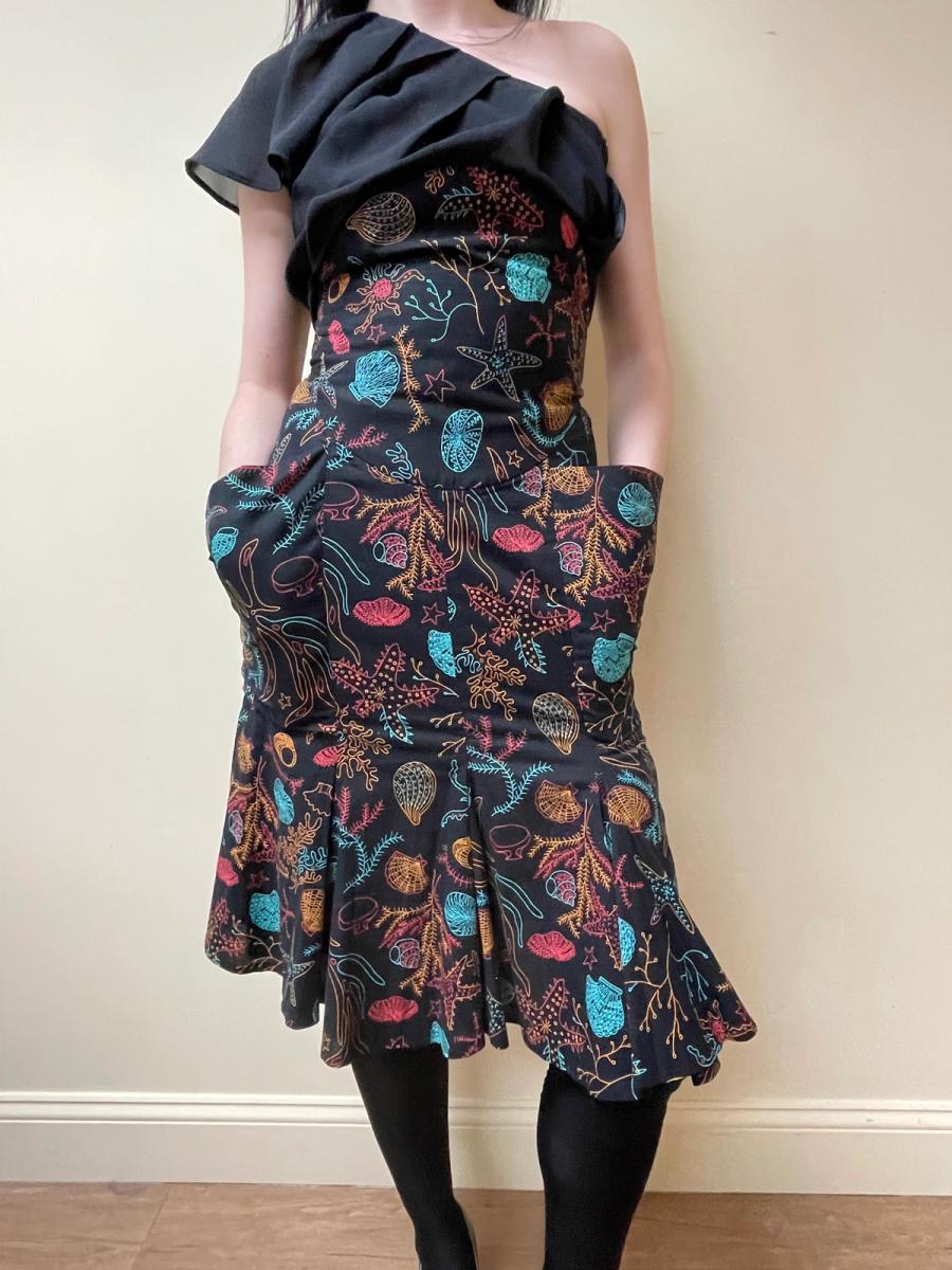 80s Norma Kamali Ultra Hi-Waist Sea Print Skirt product image