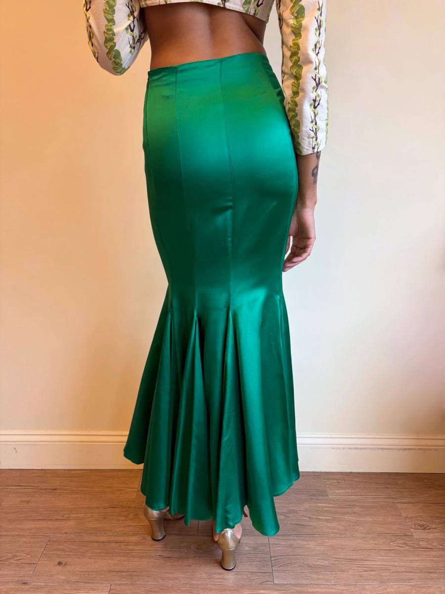 1980s Norma Kamali OMO Emerald Green Trumpet Skirt  product image