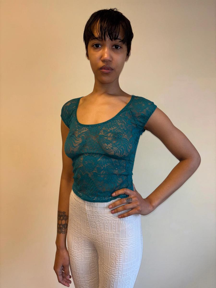 Krizia Teal Tiger Lace Tee  product image