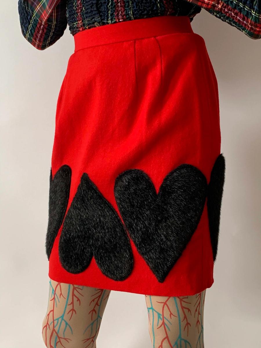 80s Atsuki Onishi Fur Heart Pencil Skirt product image