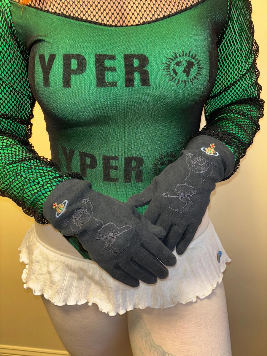 90s Vivienne Westwood Black Velvet Baby Satyr Gloves product image