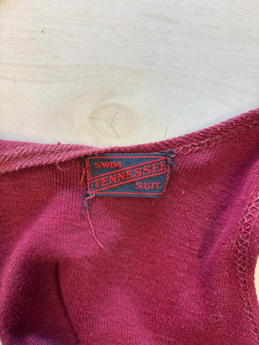 1920s-30s Ruby Red Knit Swimsuit product image