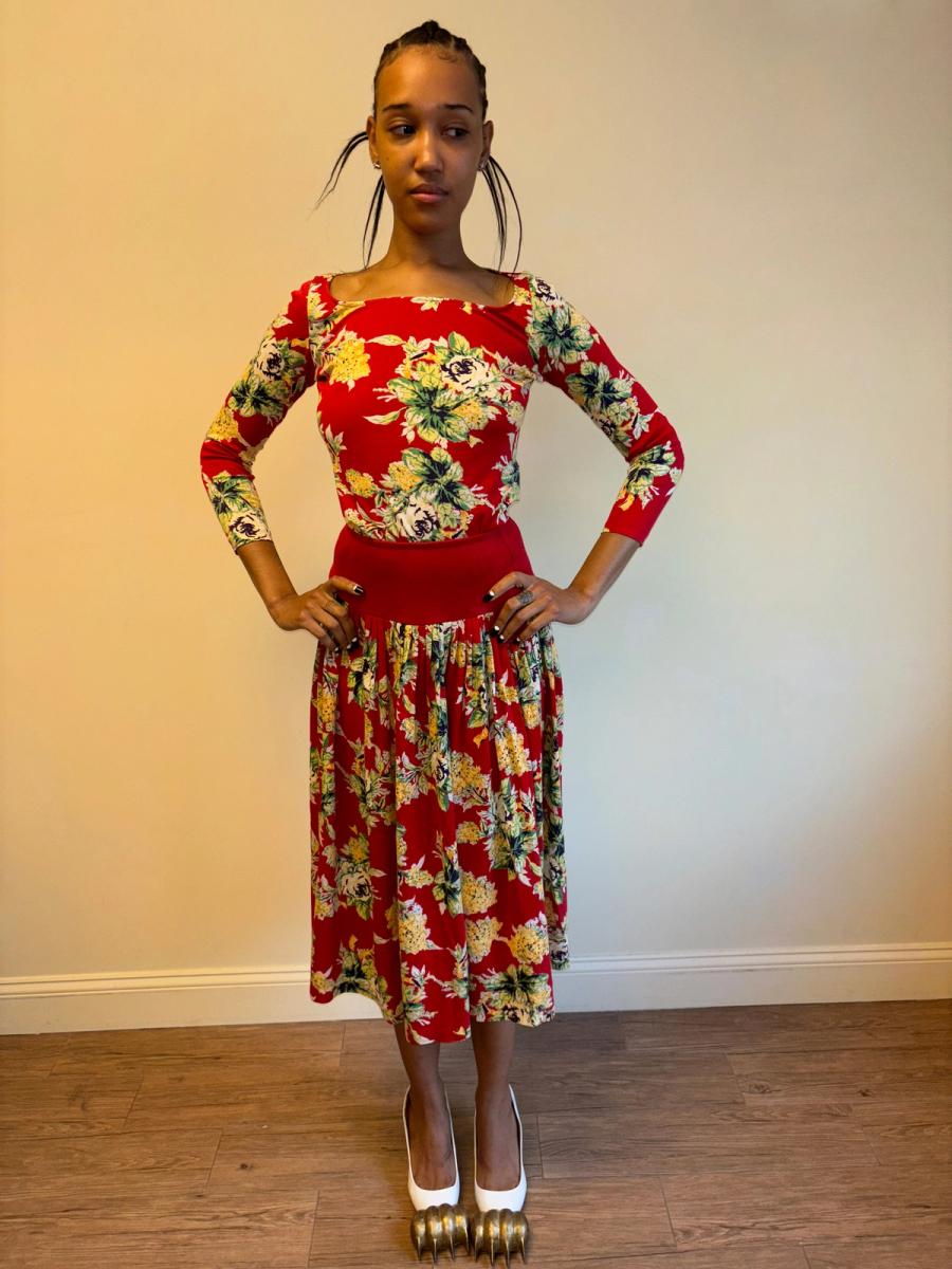 80s Norma Kamali Red Floral Set product image