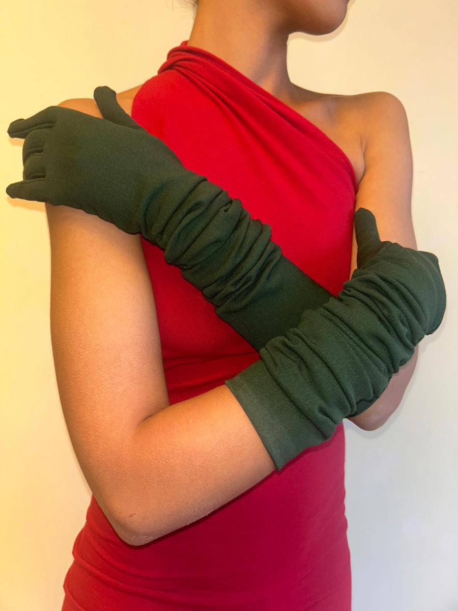 90s Romeo Gigli Green Scrunched Gloves product image