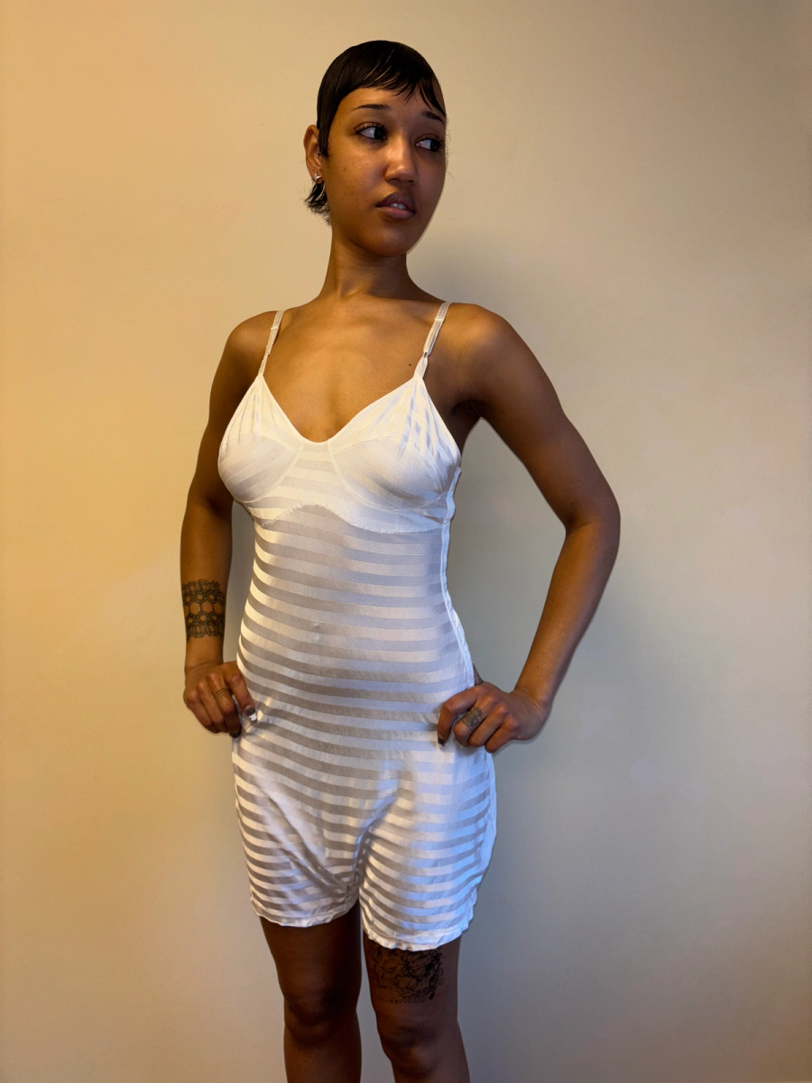 1930s White Striped Rayon Knit Step In  product image