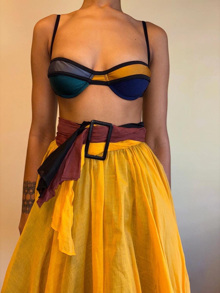 80s Victorio & Lucchino Layered Multi Color Linen Skirt product image