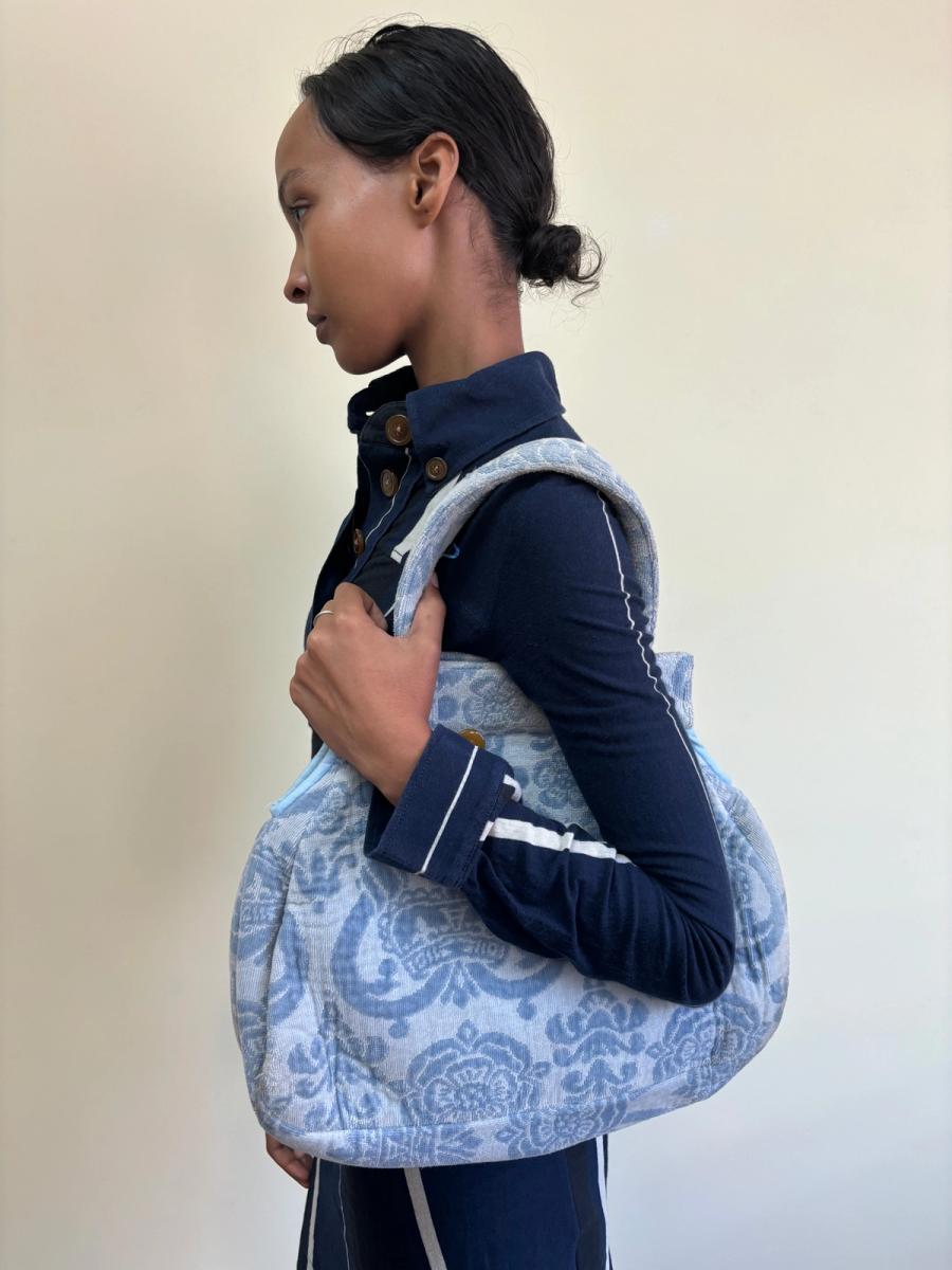 90s Vivienne Westwood Blue Terrycloth Crown Purse product image