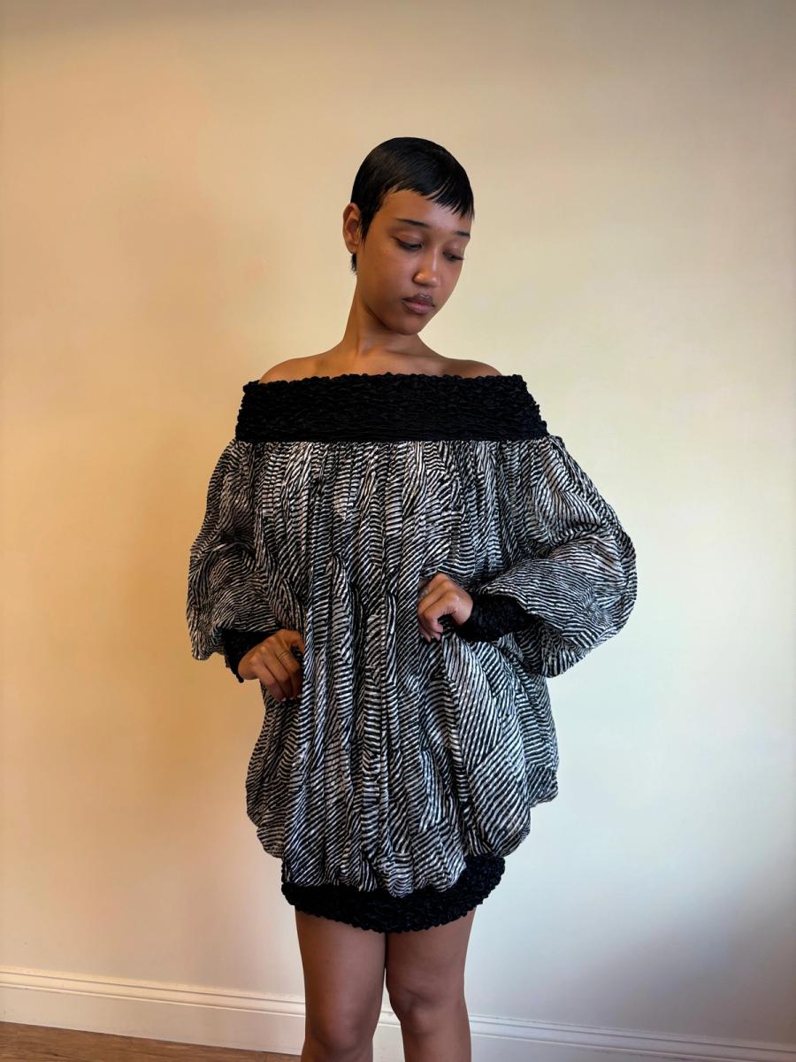 80s Claude Petin Striped Silk Dress
