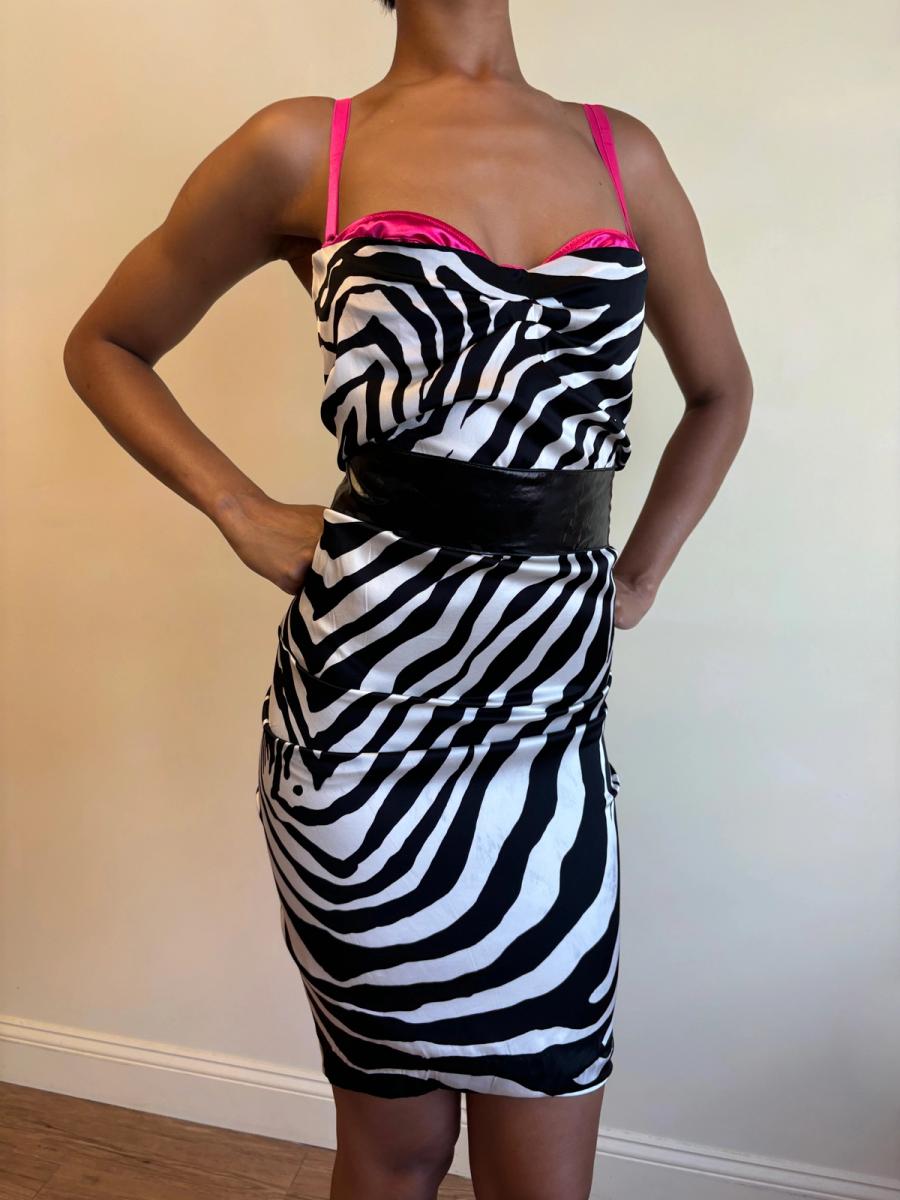 2000s D&G Zebra Print Exposed Bra Dress with Shawl product image