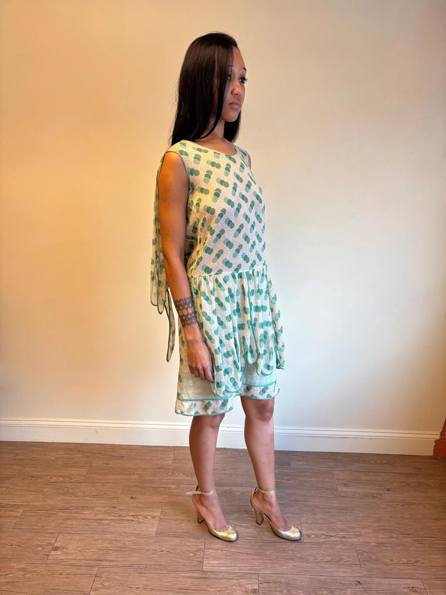 1920s Green Polka Dot Voile Day Dress product image