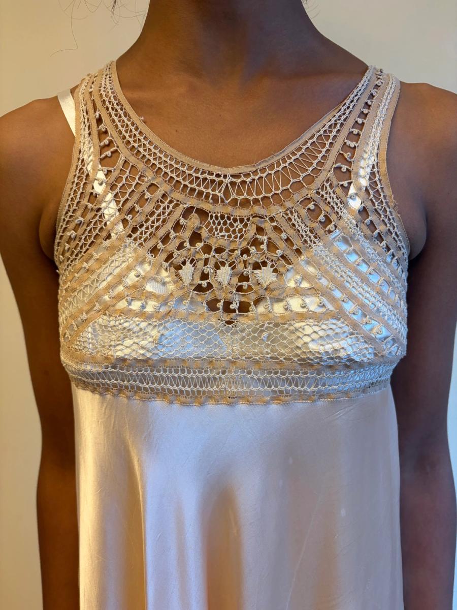 30s or 40s Unusual Tape Lace Empire Gown product image