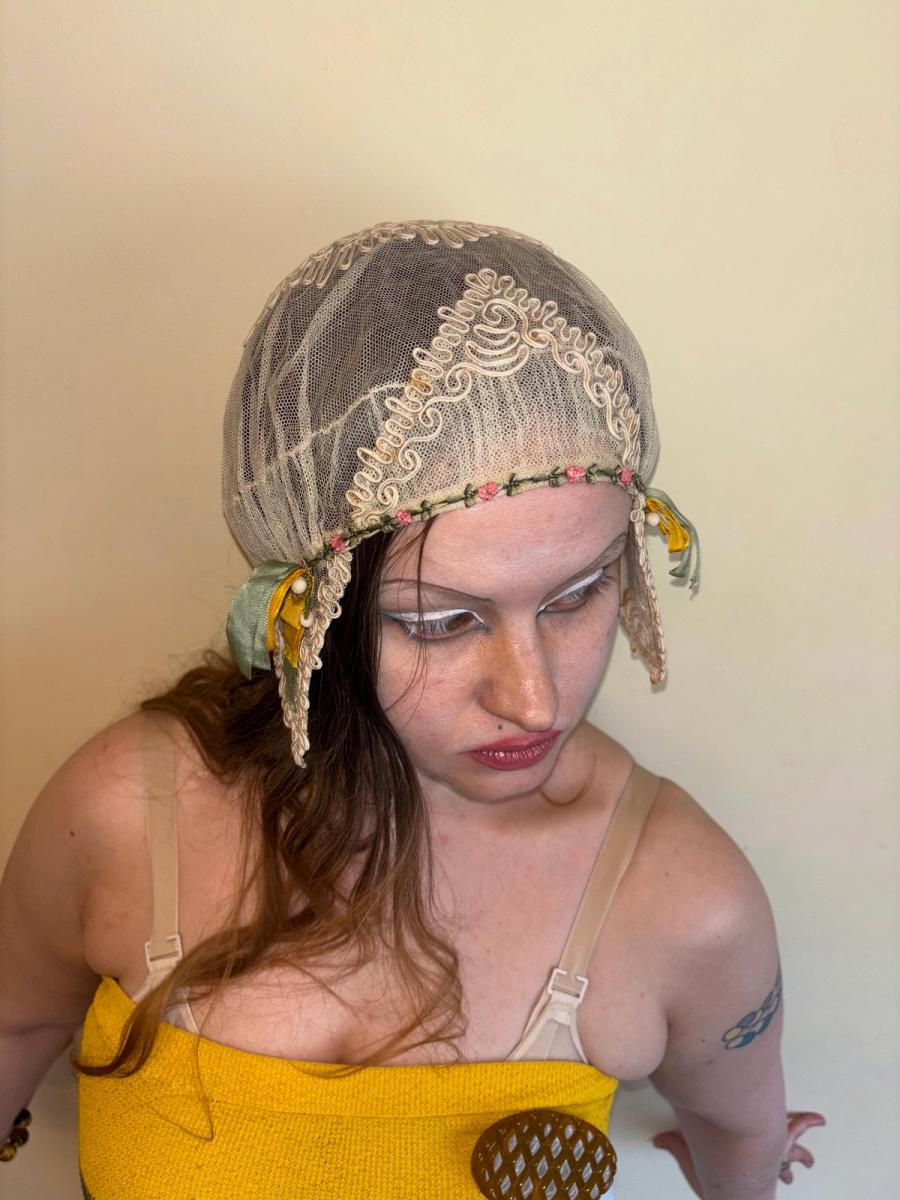 1920s French Bonnet with Yellow Ribbon product image