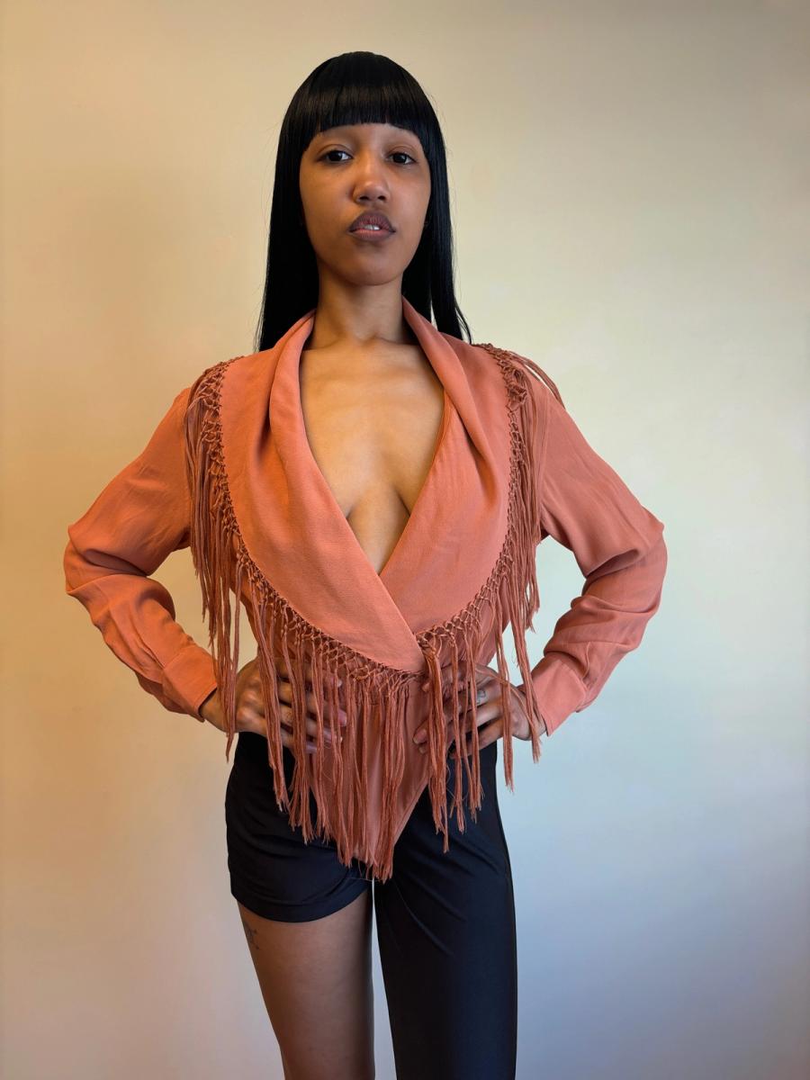 90s Jean-Paul Gaultier Burnt Orange Fringe Bodysuit product image